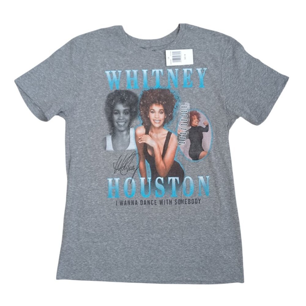 Whitney Houston Vintage Style Graphic Tee - Gray Heather Short Sleeve, Size M